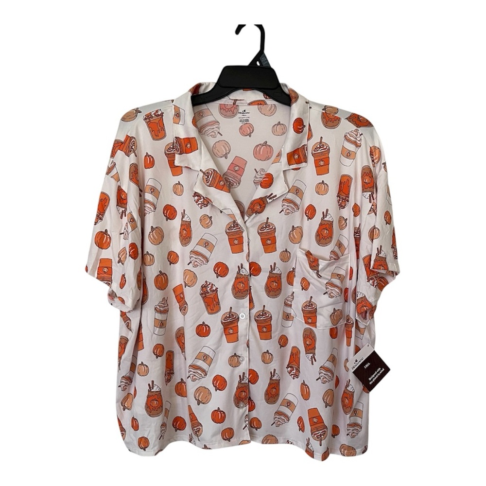 Pumpkin Print Button-Up Pajama Top